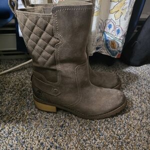 Timberland Brown Combat Moto Boots Quilted Suede